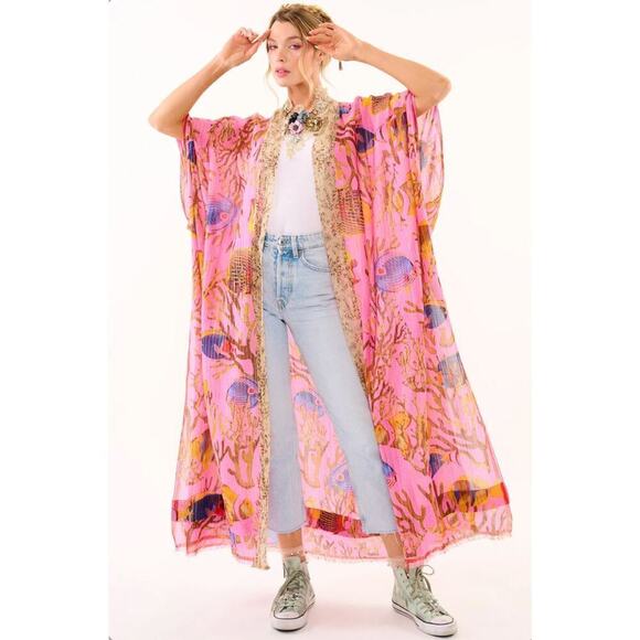 Aratta One Size Ocean Breeze Kimono Pink Beach - Picture 1 of 2